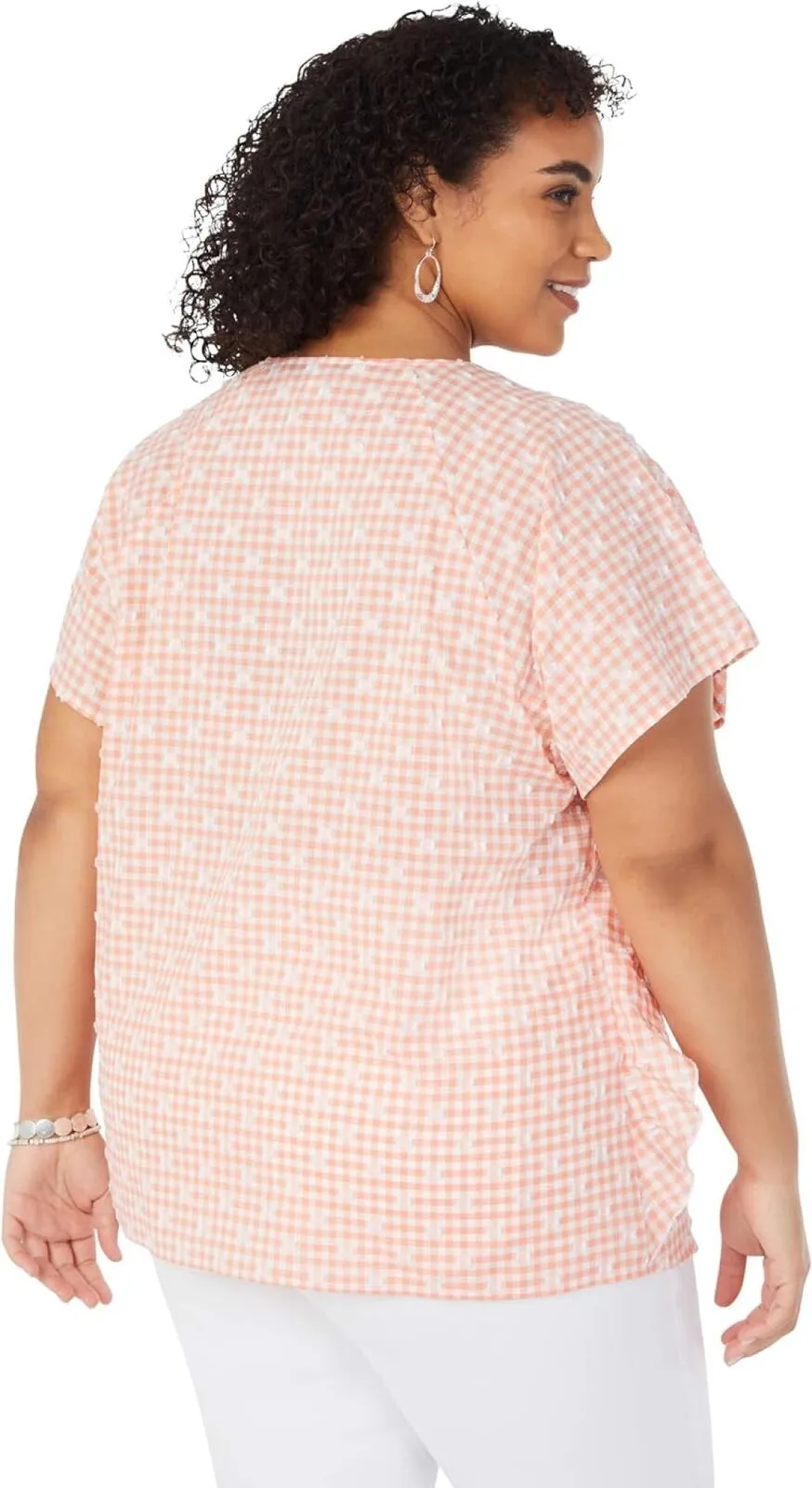 Foxcroft Angela Raglan Sleeve Gingham Clip Dot Blouse Peach Sorbet Orange 16W