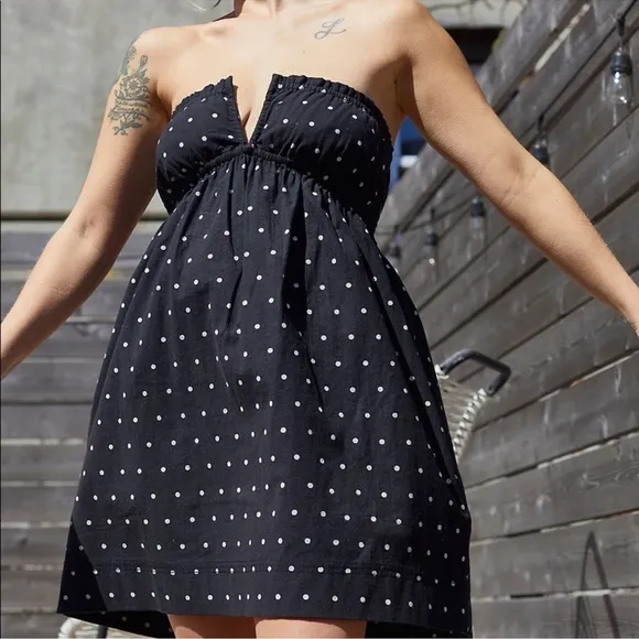 Free People Molly Babe Tunic Black and White Polka Dot Dress Size Large