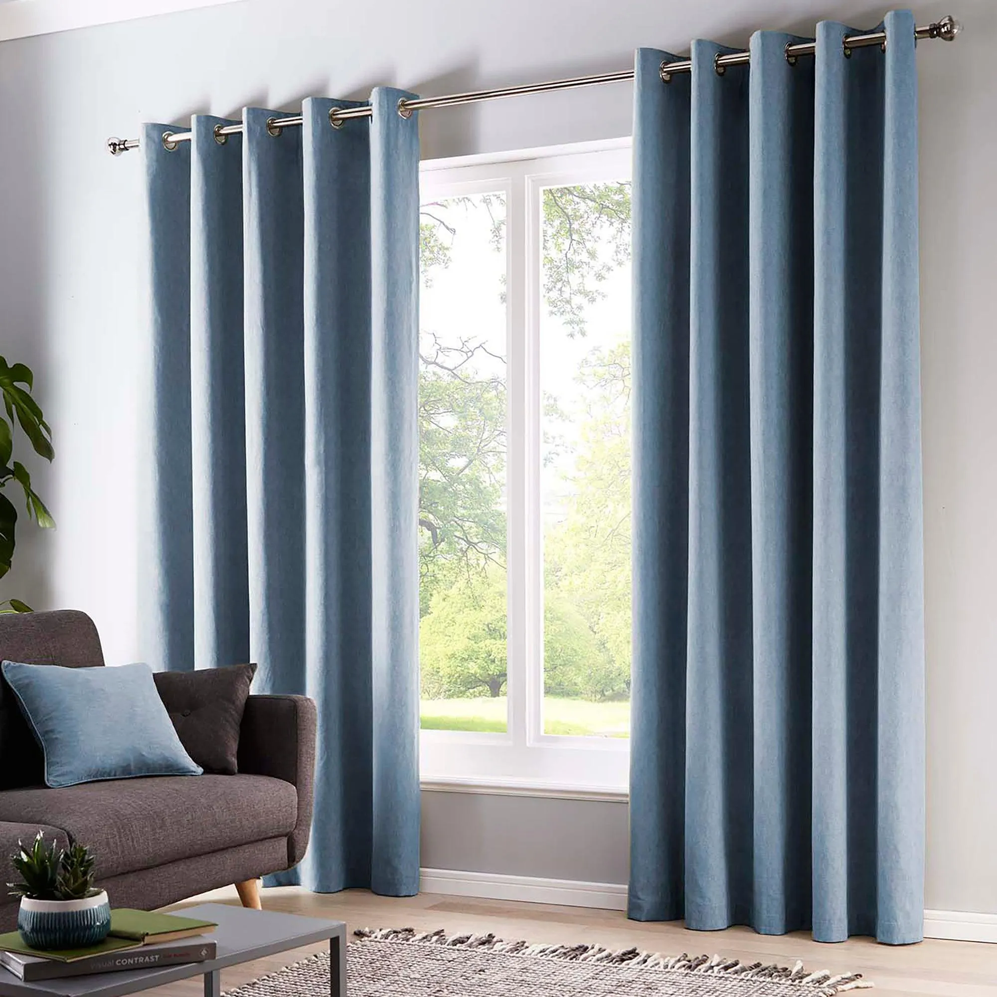 Fusion Sorbonne Eyelet Curtains  - Blue