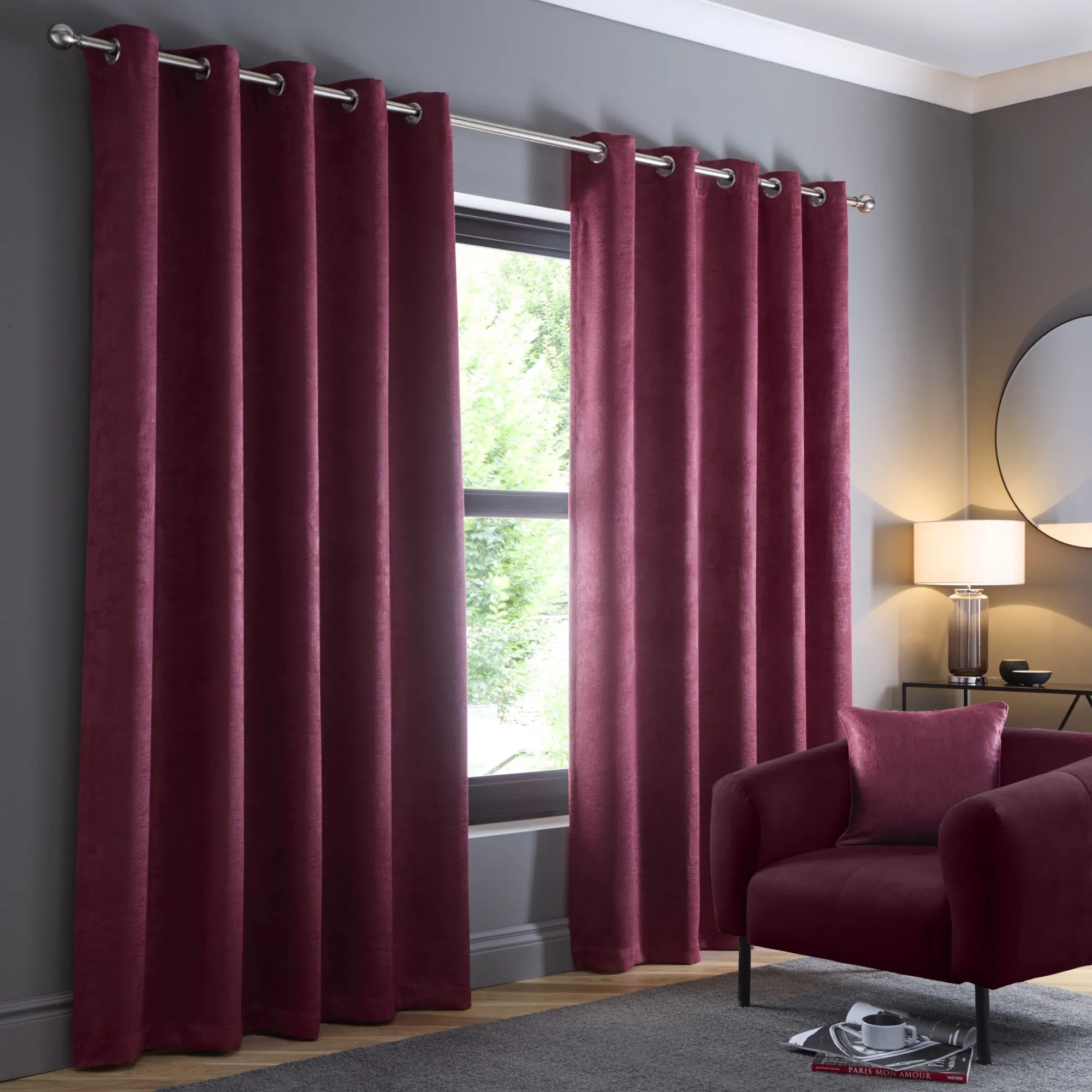 Fusion Strata Eyelet Curtains  - Wine