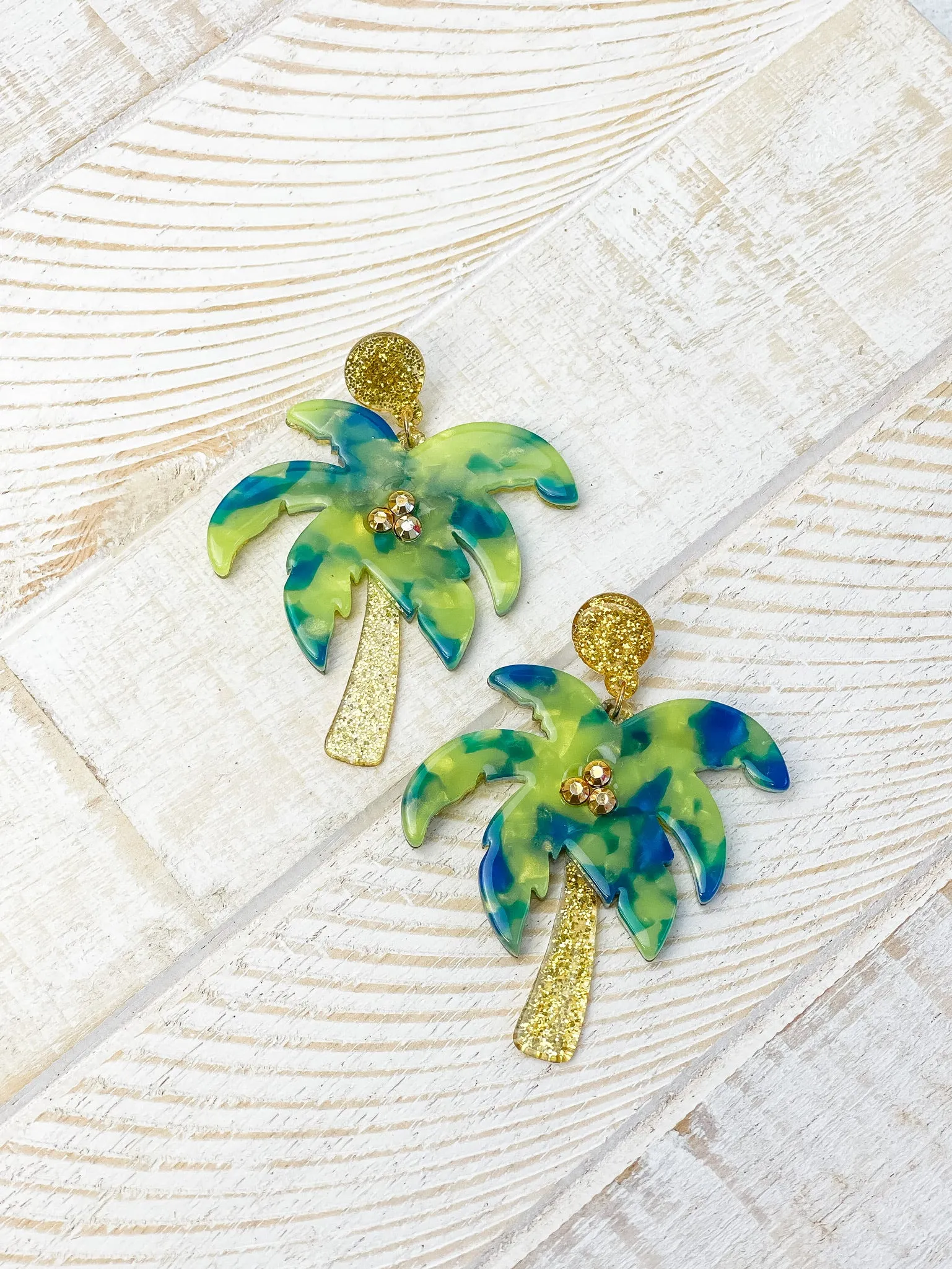 Glitter Palm Tree Dangle Earrings