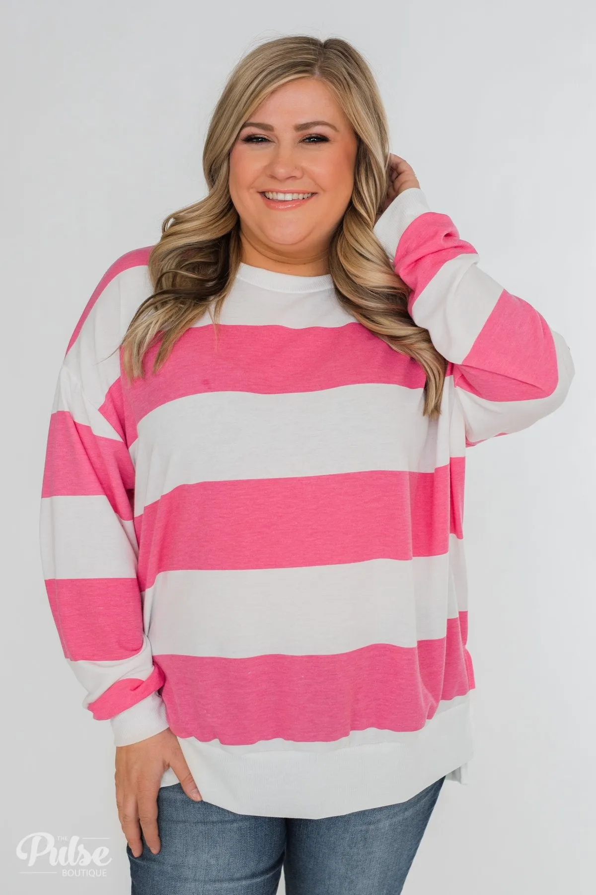 Good Day for Sunshine Striped Pullover- Pink & Off White