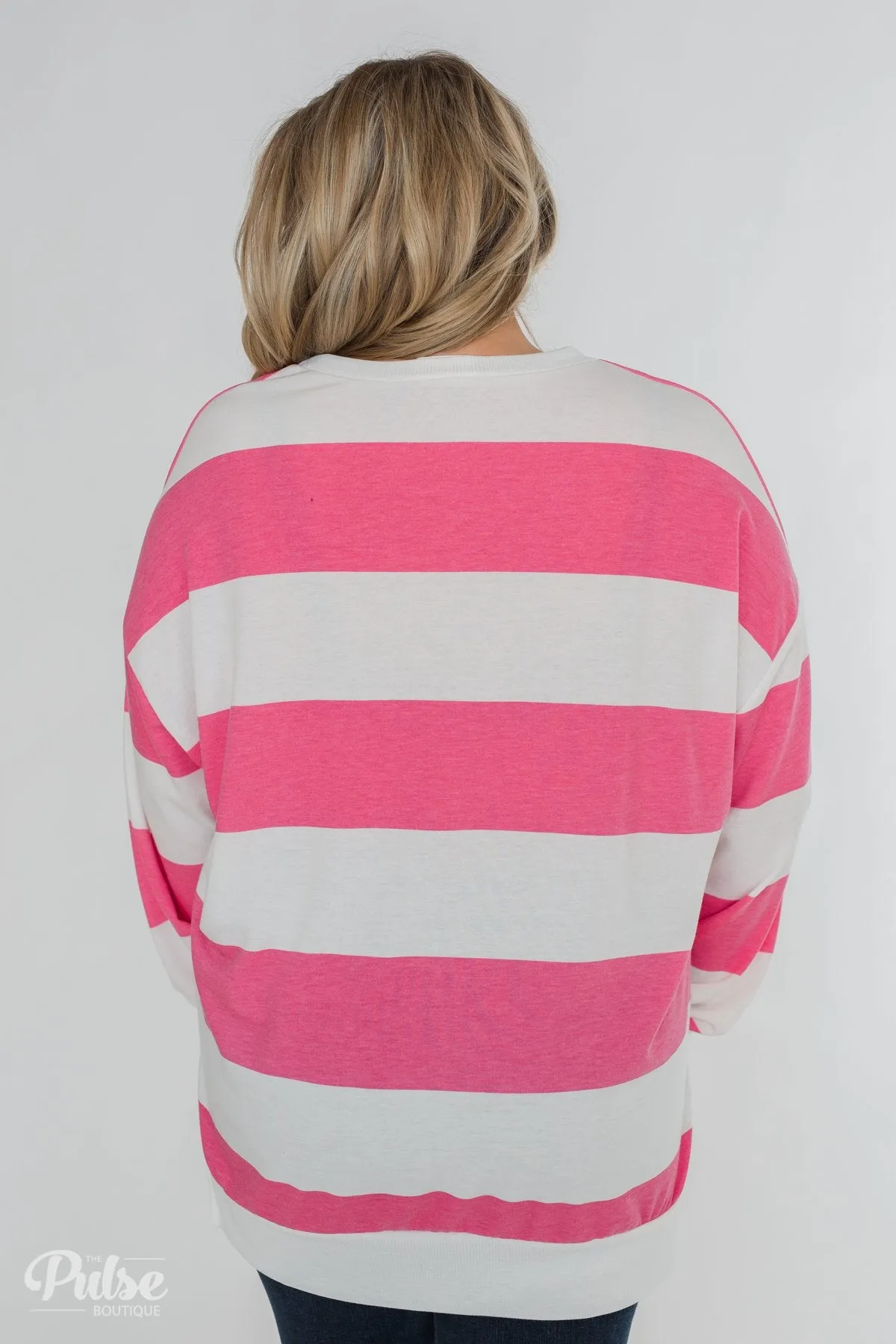 Good Day for Sunshine Striped Pullover- Pink & Off White