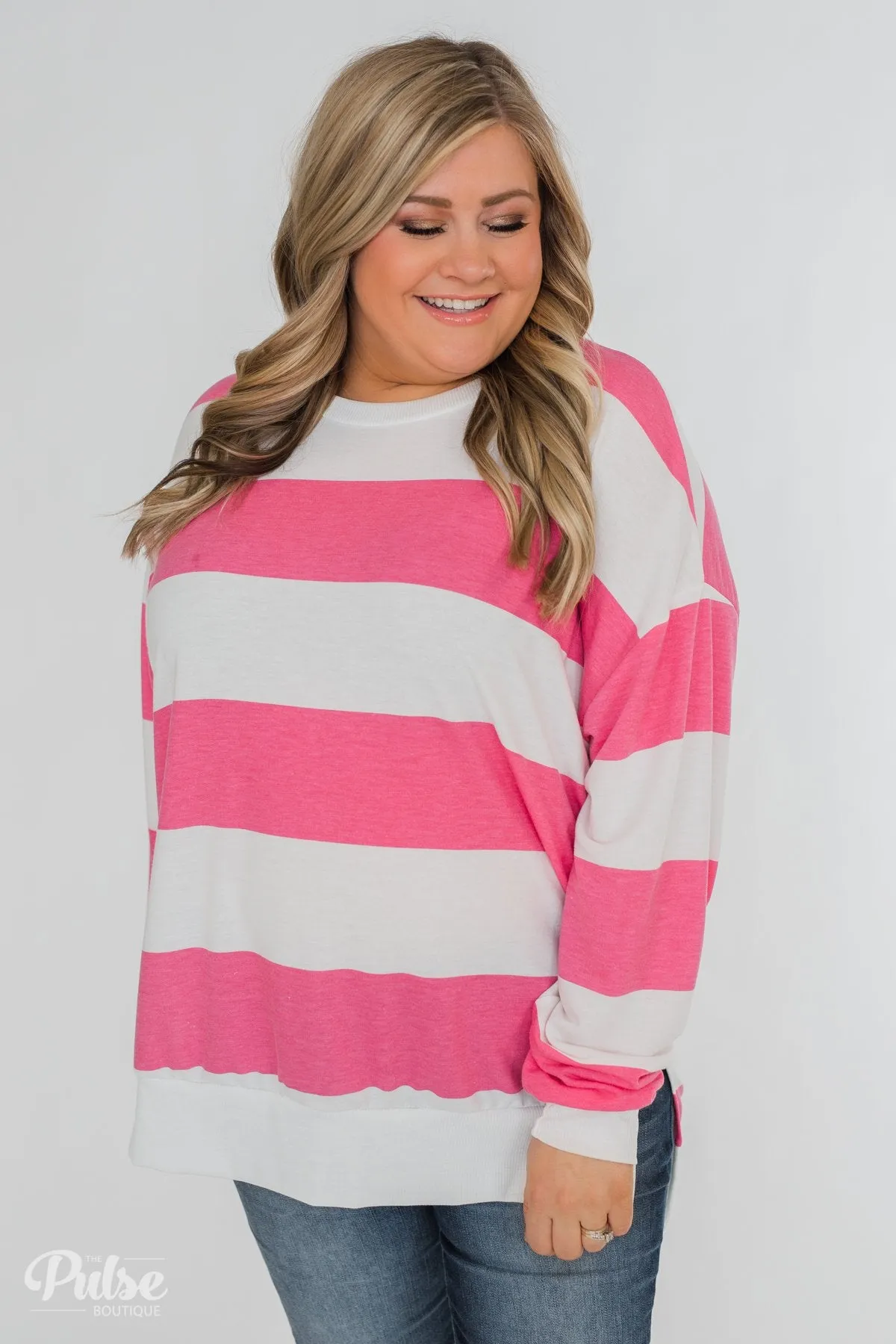Good Day for Sunshine Striped Pullover- Pink & Off White