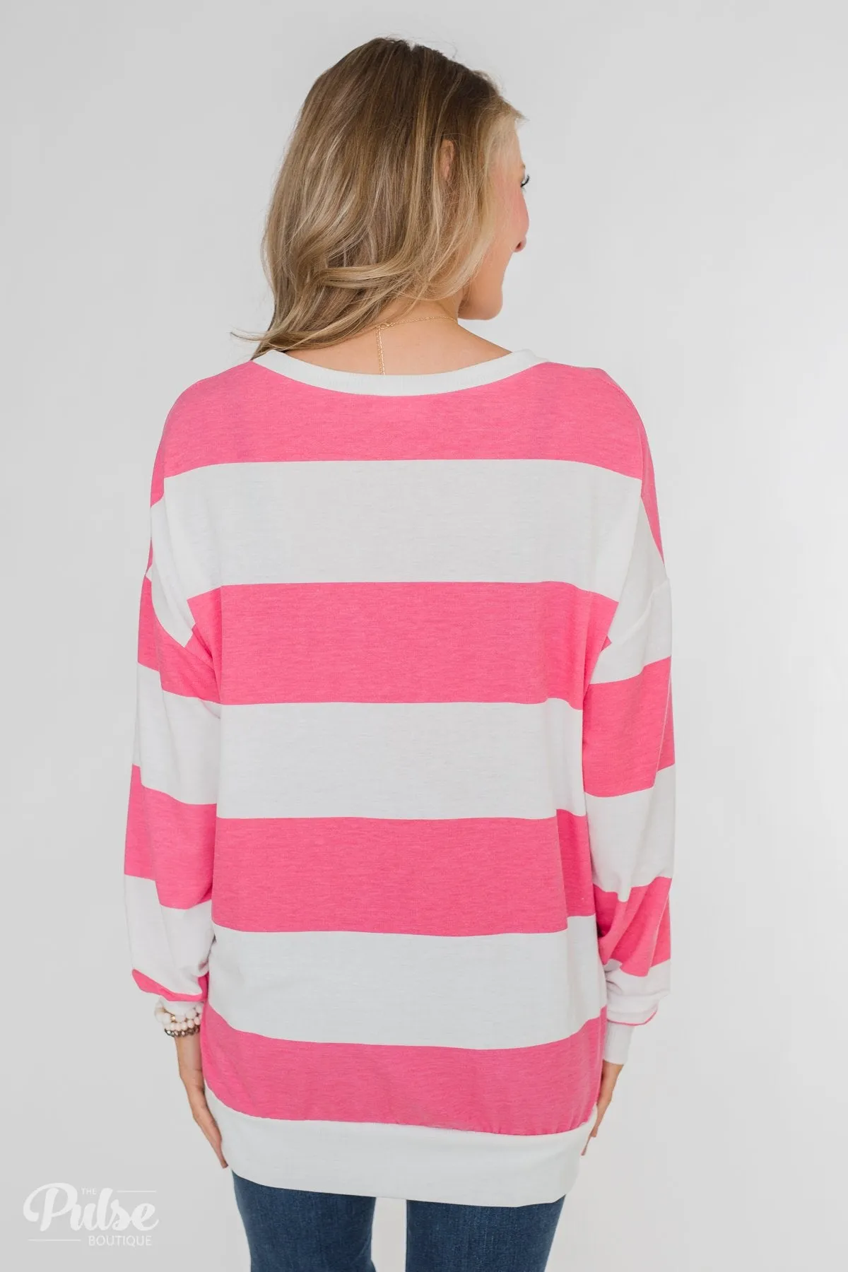 Good Day for Sunshine Striped Pullover- Pink & Off White