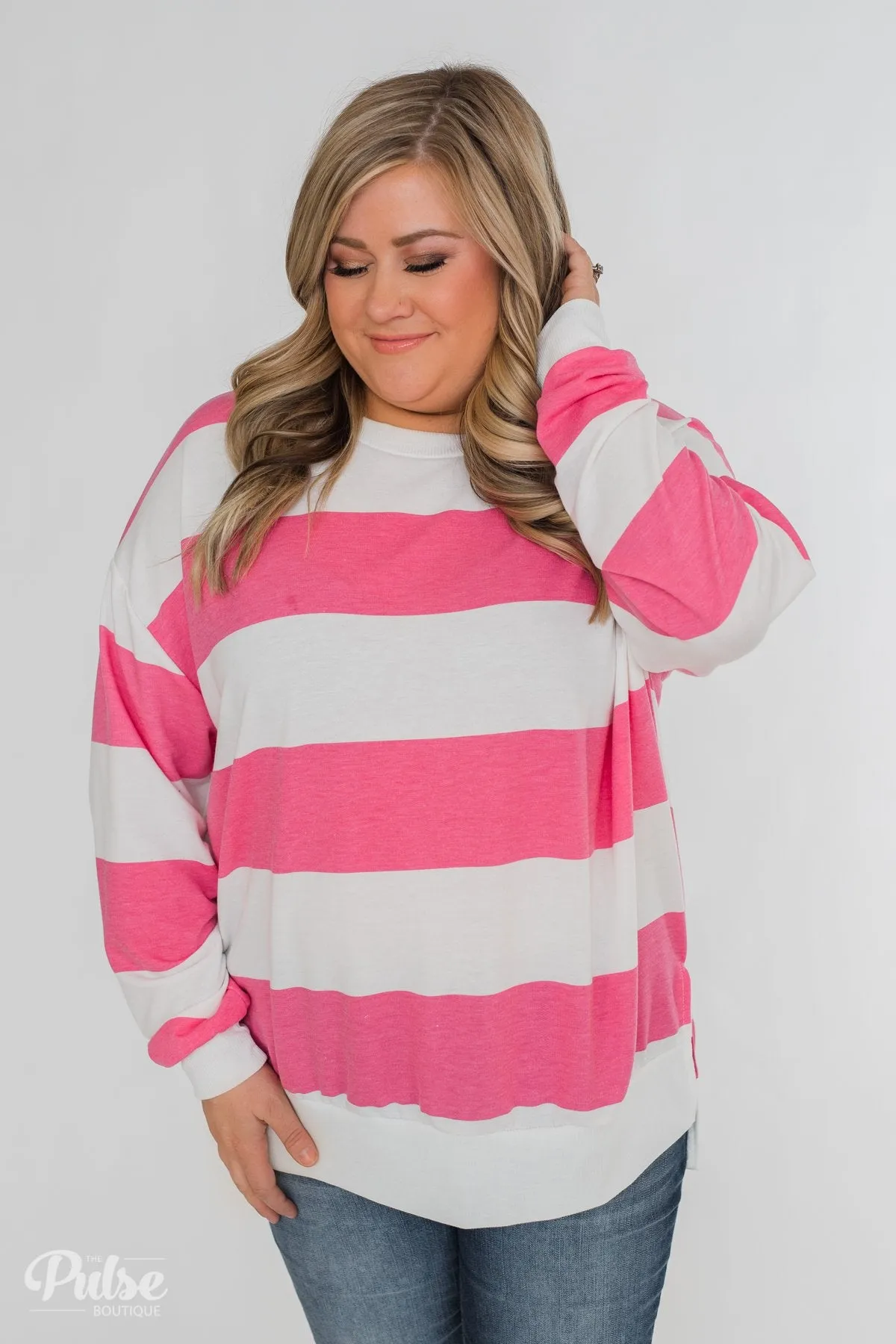 Good Day for Sunshine Striped Pullover- Pink & Off White