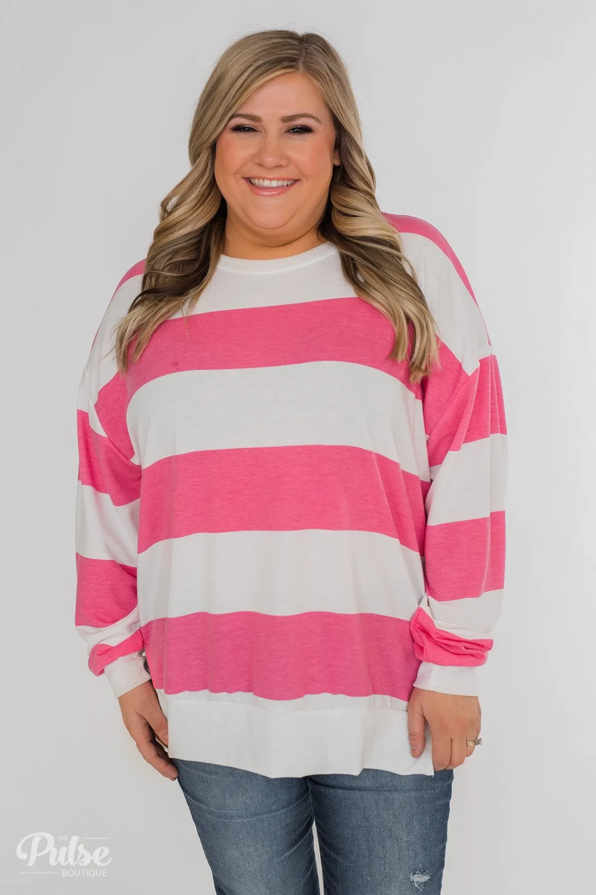 Good Day for Sunshine Striped Pullover- Pink & Off White