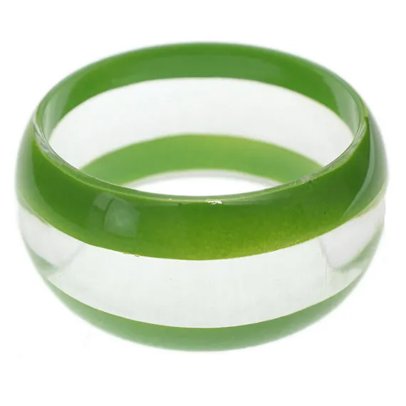 Green Clear Striped Round Bangle Bracelet