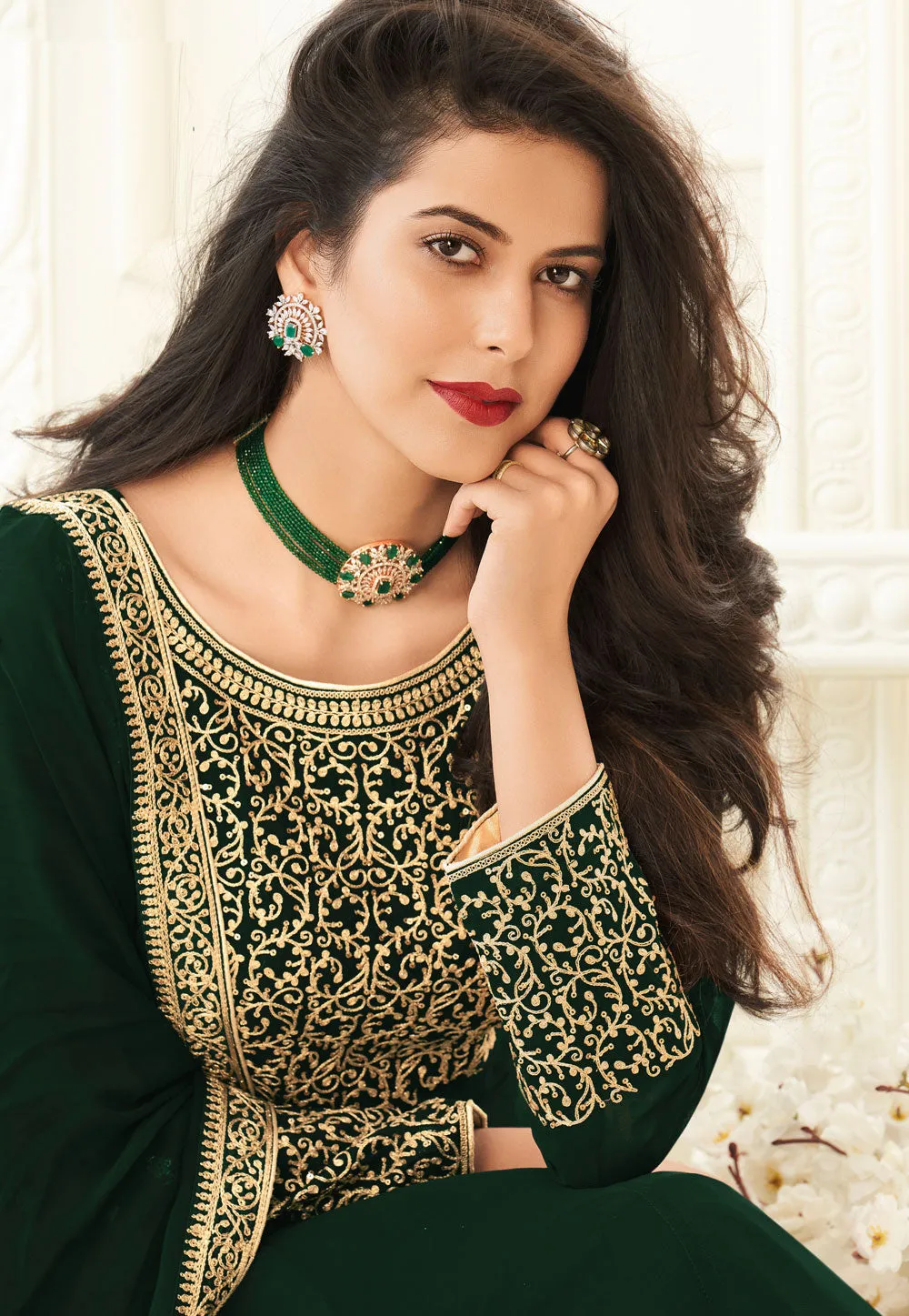Green Embroidered Anarkali Suit