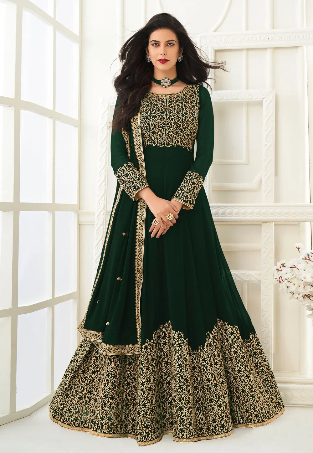 Green Embroidered Anarkali Suit