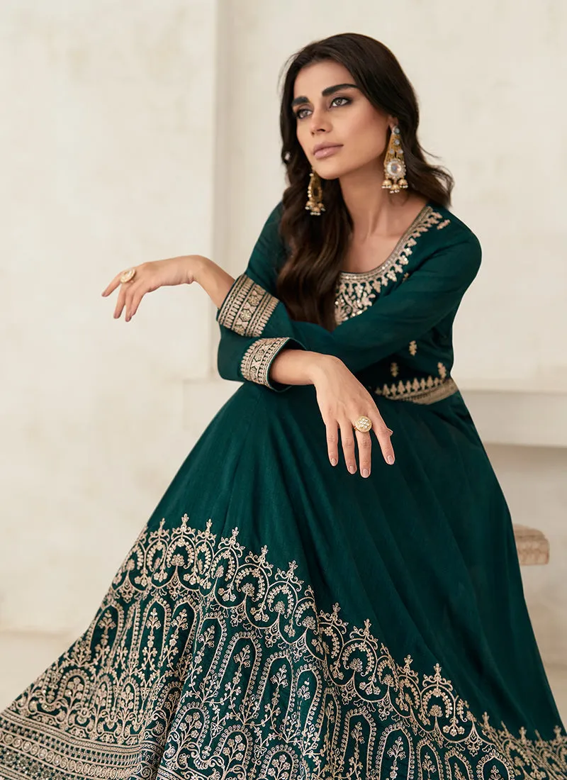 Green Embroidery Festive Anarkali Suit