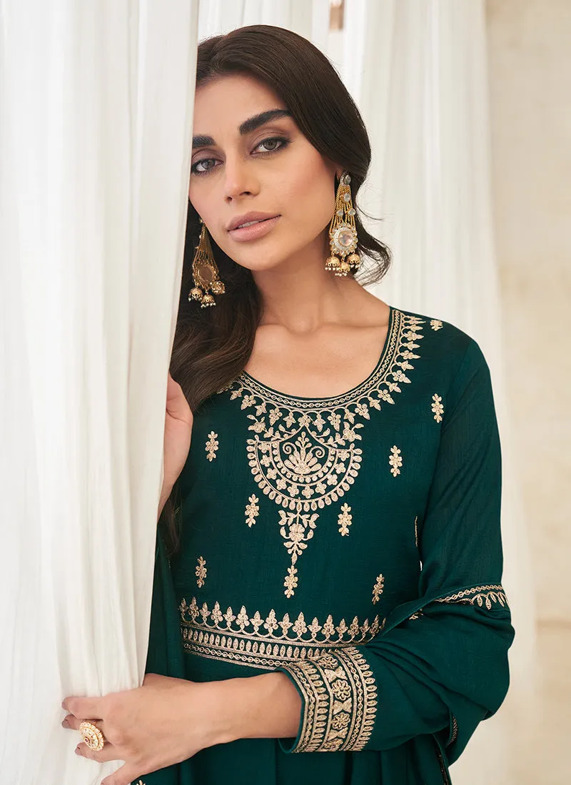 Green Embroidery Festive Anarkali Suit