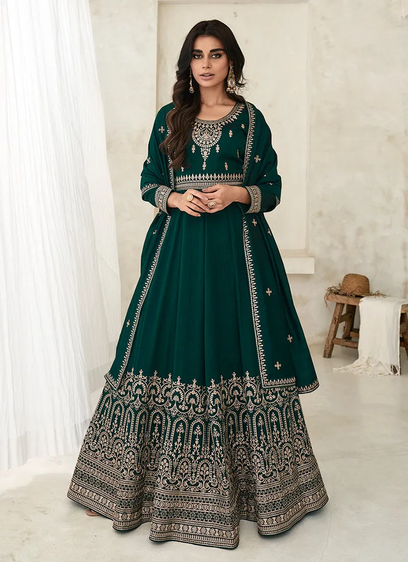 Green Embroidery Festive Anarkali Suit