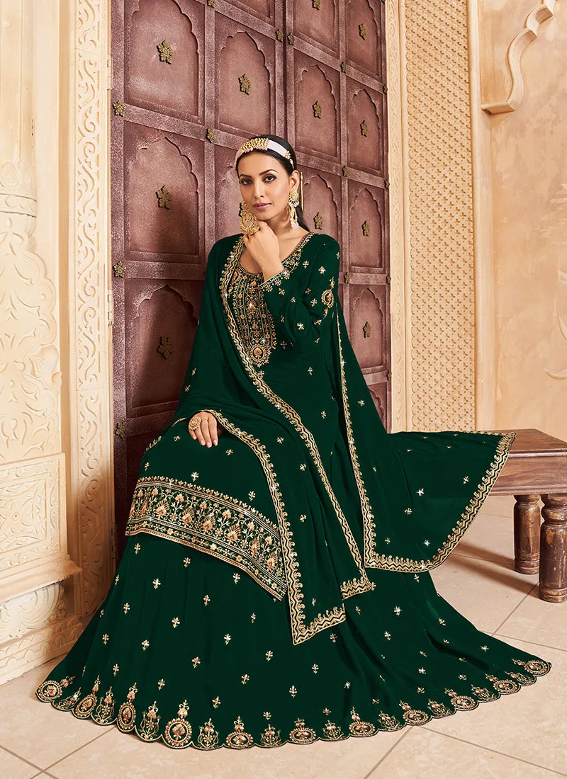 Green Traditional Embroidery Lehenga Kurti