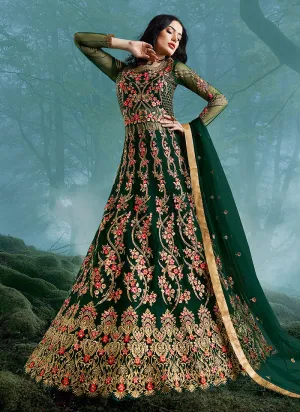 Green Wedding Lehenga Style Anarkali Suit
