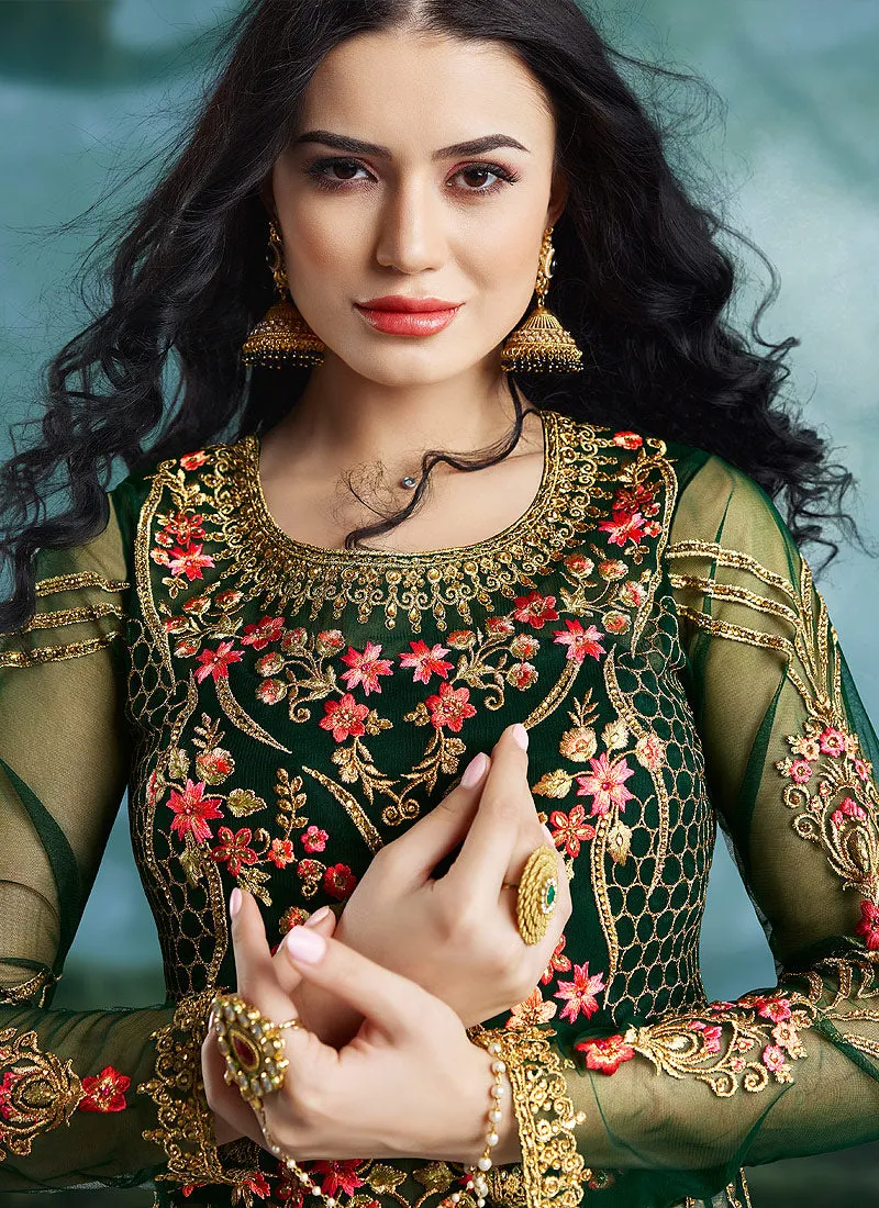 Green Wedding Lehenga Style Anarkali Suit