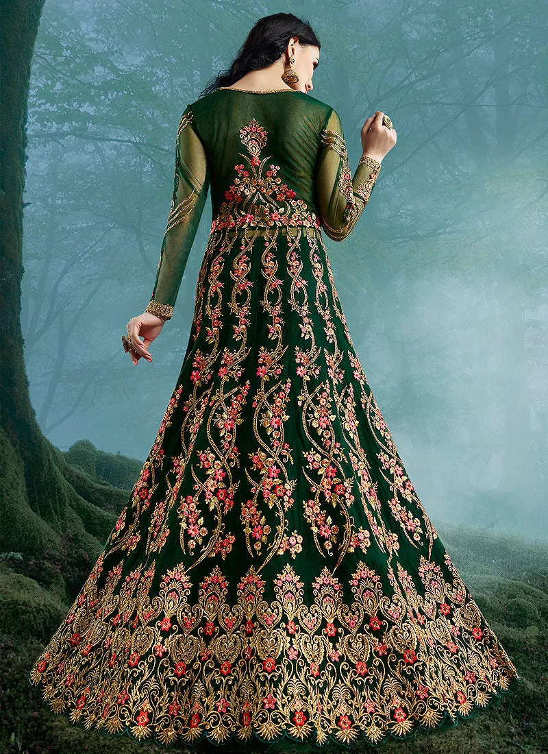 Green Wedding Lehenga Style Anarkali Suit