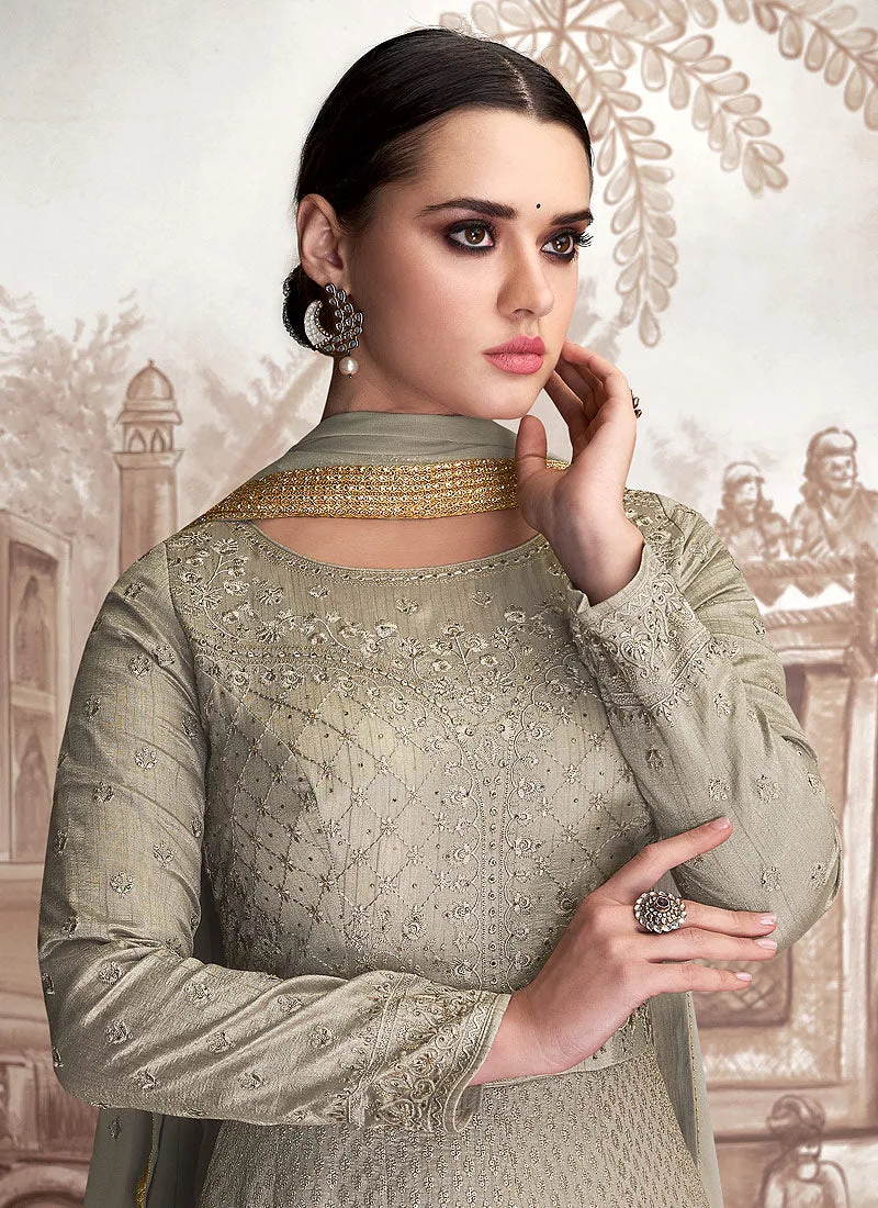 Grey Golden OverAll Embroidered Anarkali Suit
