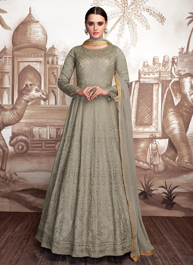 Grey Golden OverAll Embroidered Anarkali Suit
