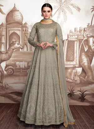 Grey Golden OverAll Embroidered Anarkali Suit