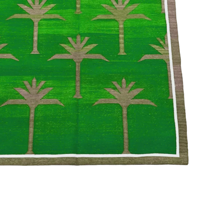Handwoven Green Palm Trees Cotton Rug