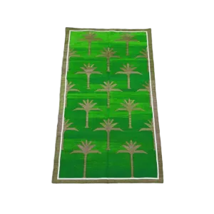 Handwoven Green Palm Trees Cotton Rug