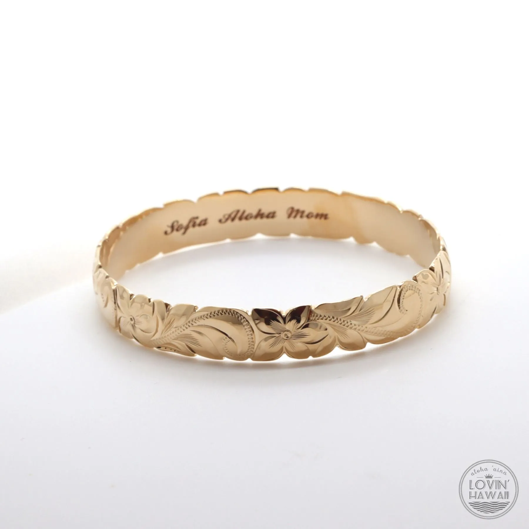 Hawaiian Gold Bangles Bracelets (8mm width, Dome Style)