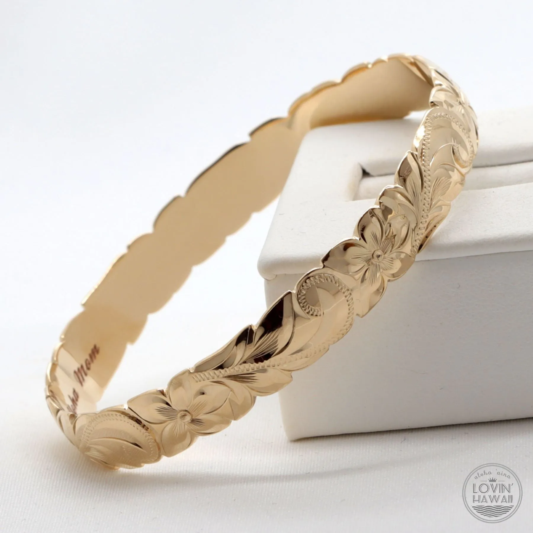 Hawaiian Gold Bangles Bracelets (8mm width, Dome Style)