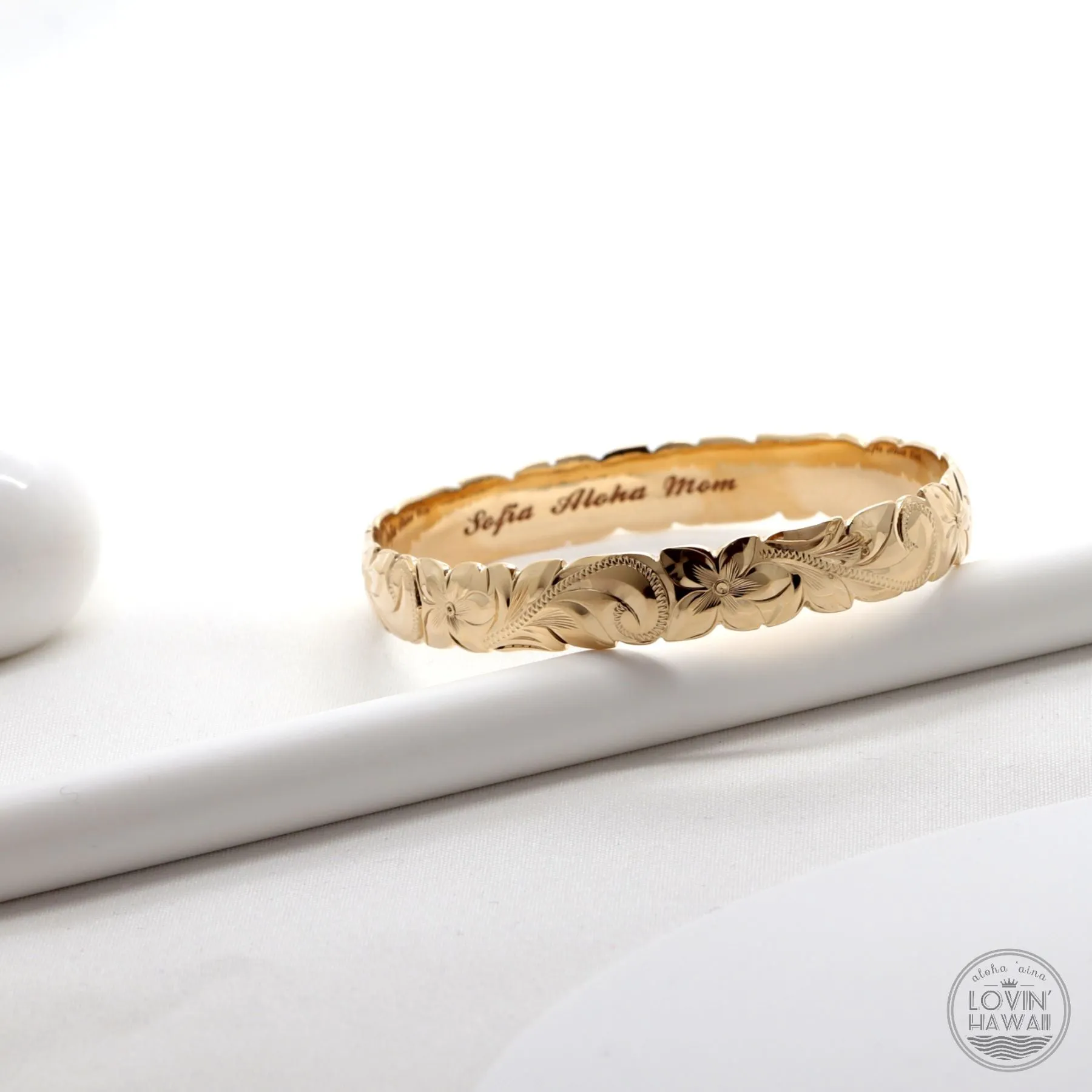 Hawaiian Gold Bangles Bracelets (8mm width, Dome Style)