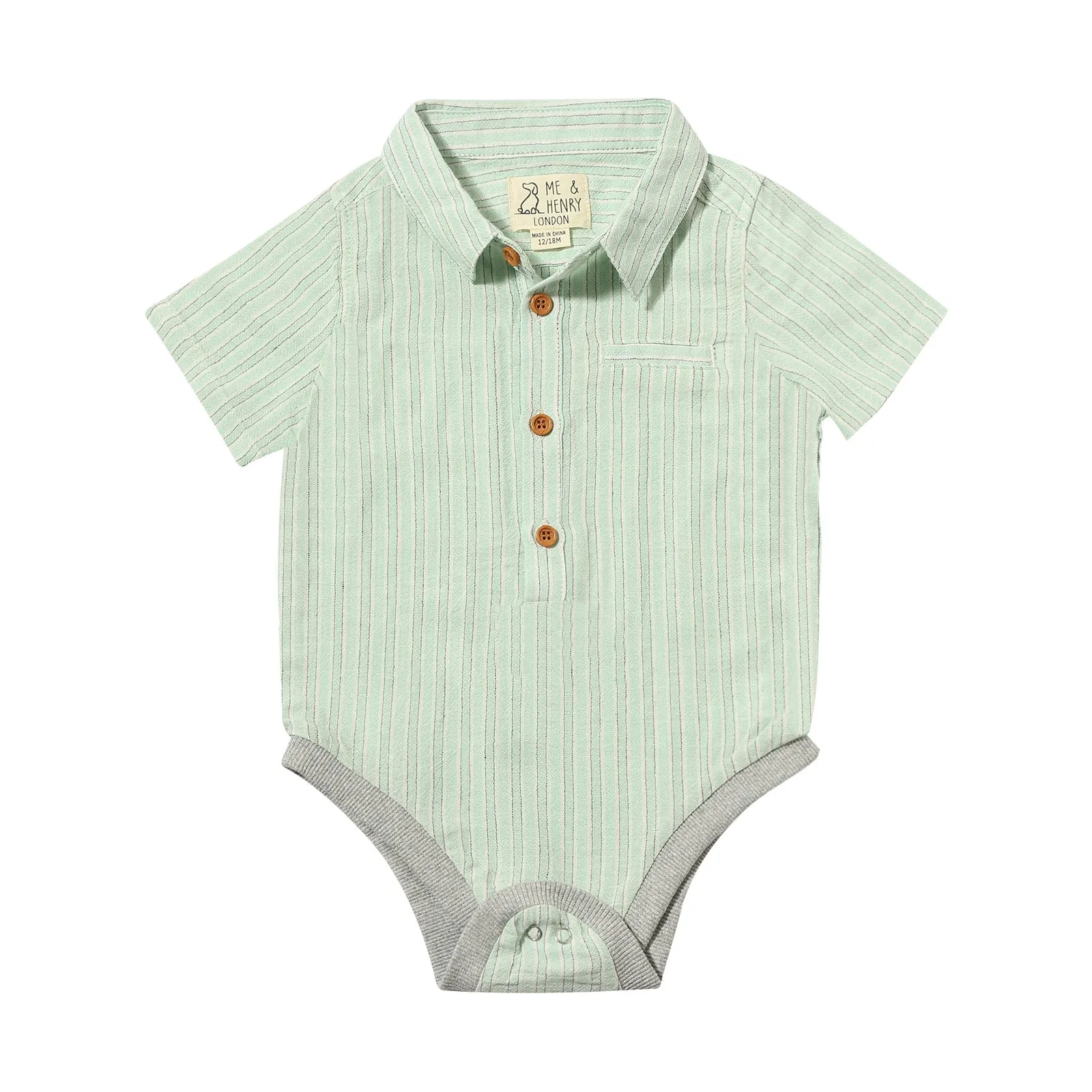Helford Mint/Grey Stripe Woven Onesie