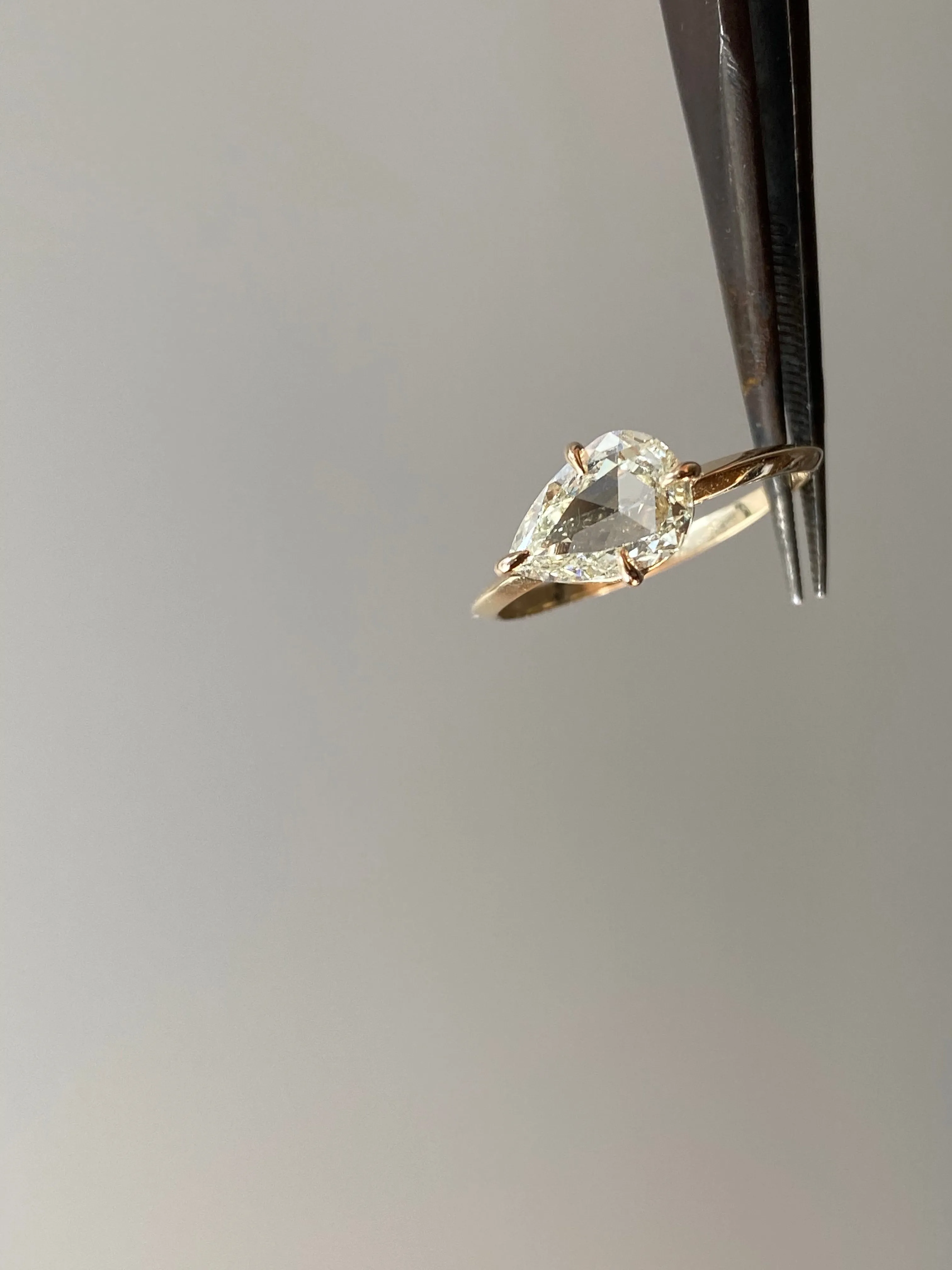 Horizontal Light Canary Yellow Pear Diamond Engagement Ring