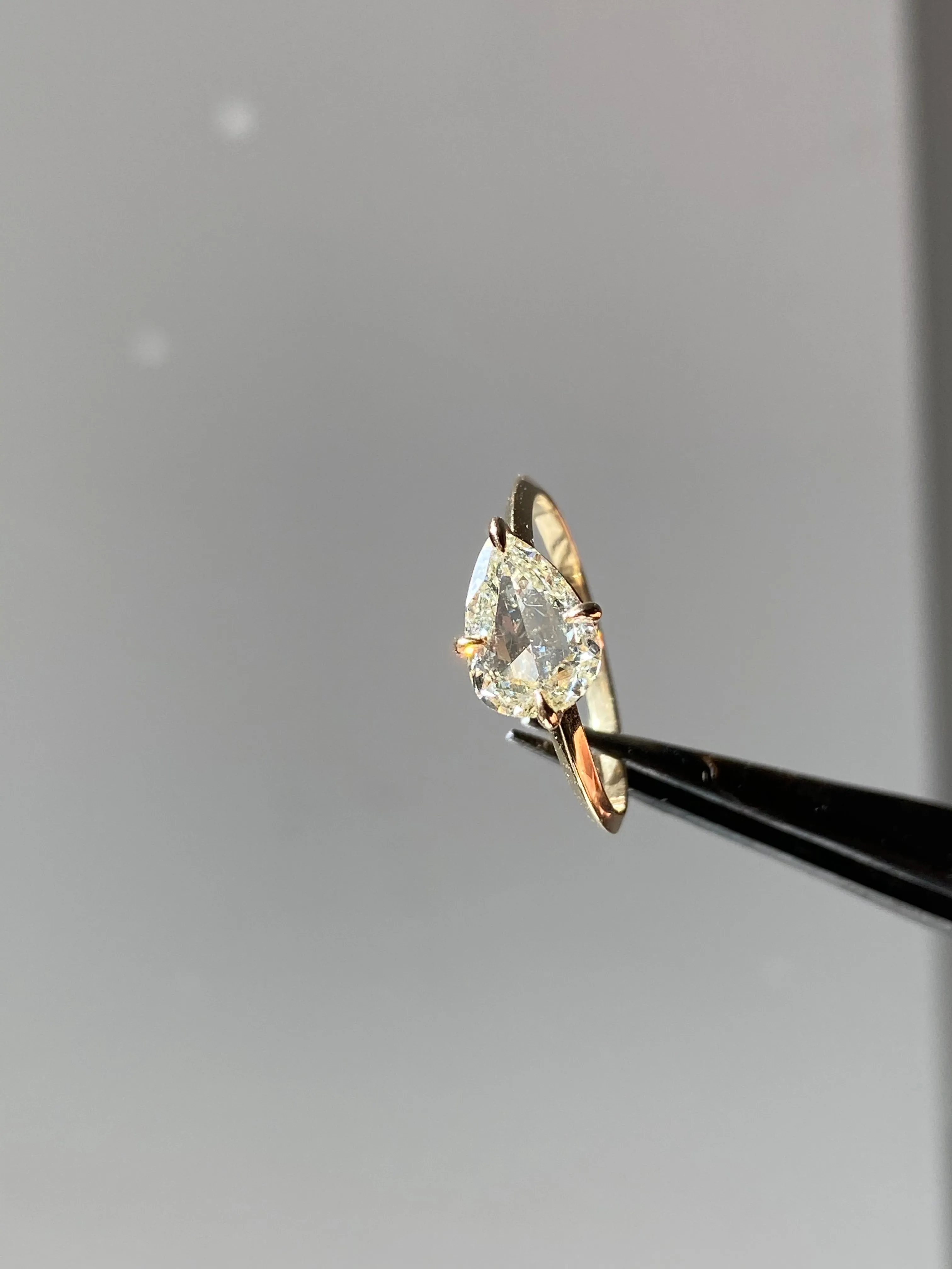 Horizontal Light Canary Yellow Pear Diamond Engagement Ring