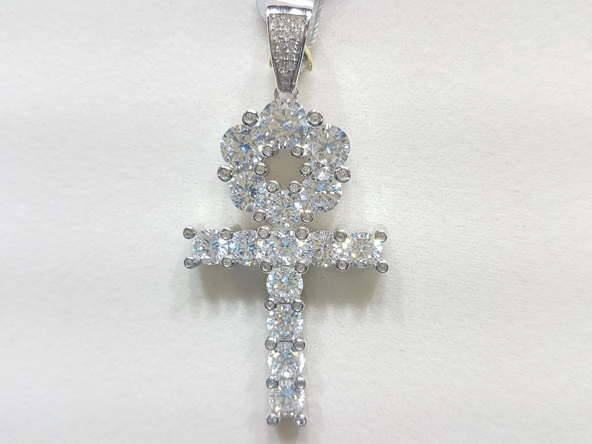 Iced-Out Ankh Prong Pendant (Silver)