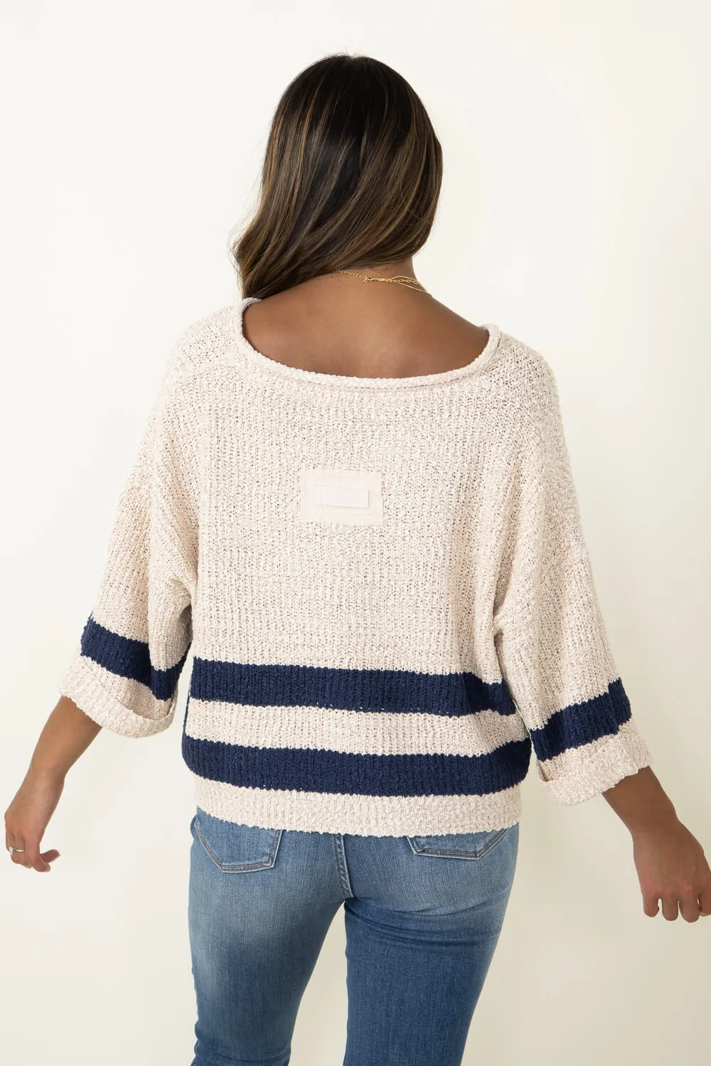 Illa Illa Striped Cropped Sweater for Women in Navy | IM7819-NAVY