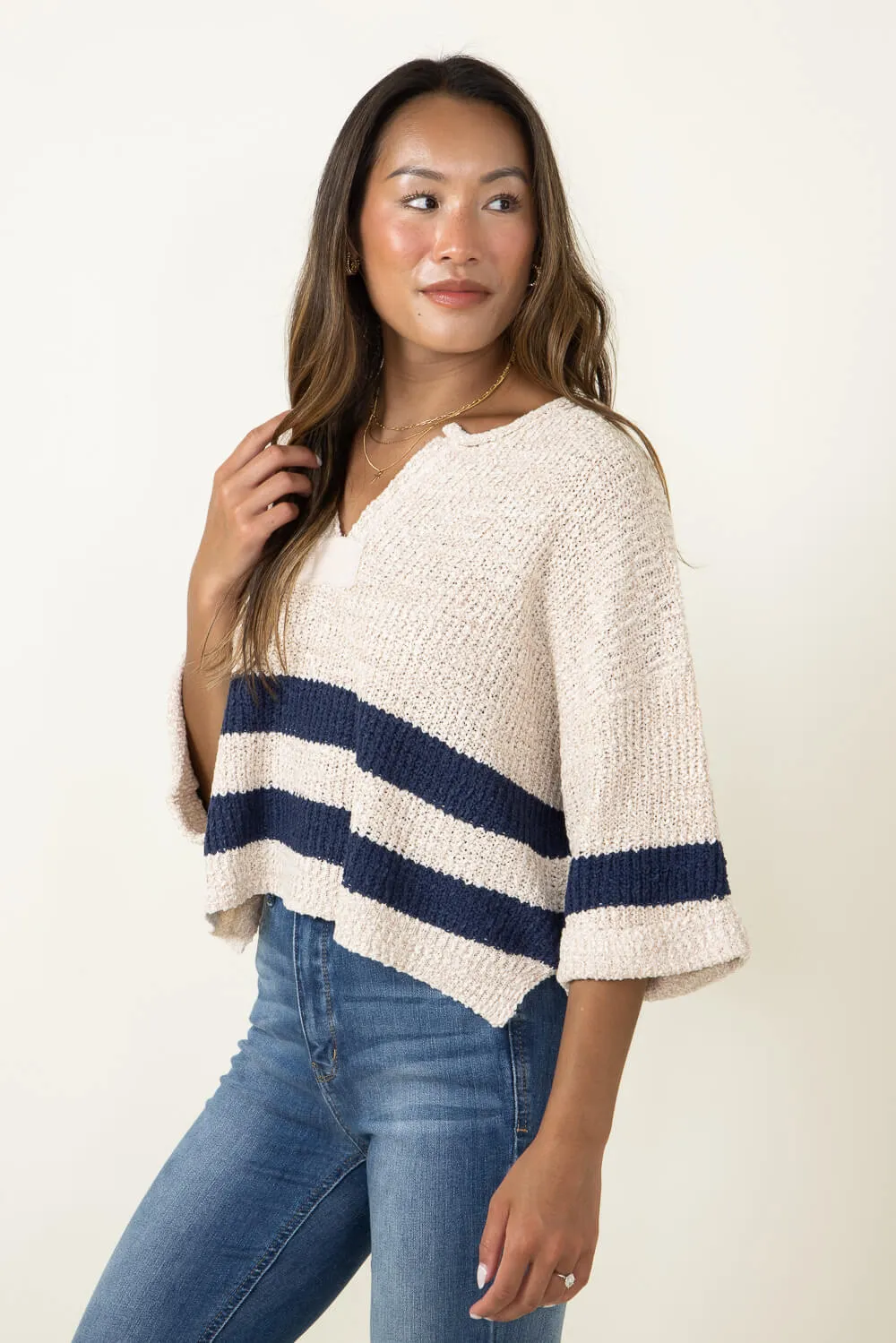 Illa Illa Striped Cropped Sweater for Women in Navy | IM7819-NAVY