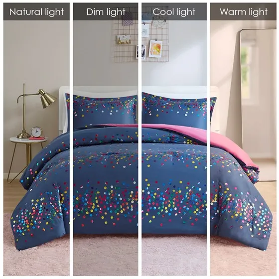 Janie Rainbow Iridescent Metallic Dot Comforter Set (Navy)