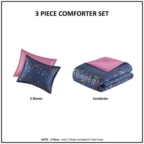 Janie Rainbow Iridescent Metallic Dot Comforter Set (Navy)