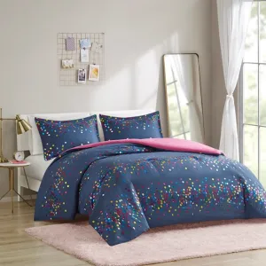 Janie Rainbow Iridescent Metallic Dot Comforter Set (Navy)