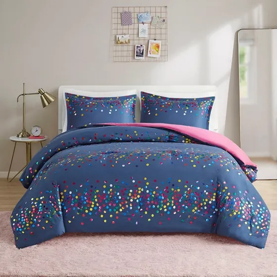Janie Rainbow Iridescent Metallic Dot Comforter Set (Navy)