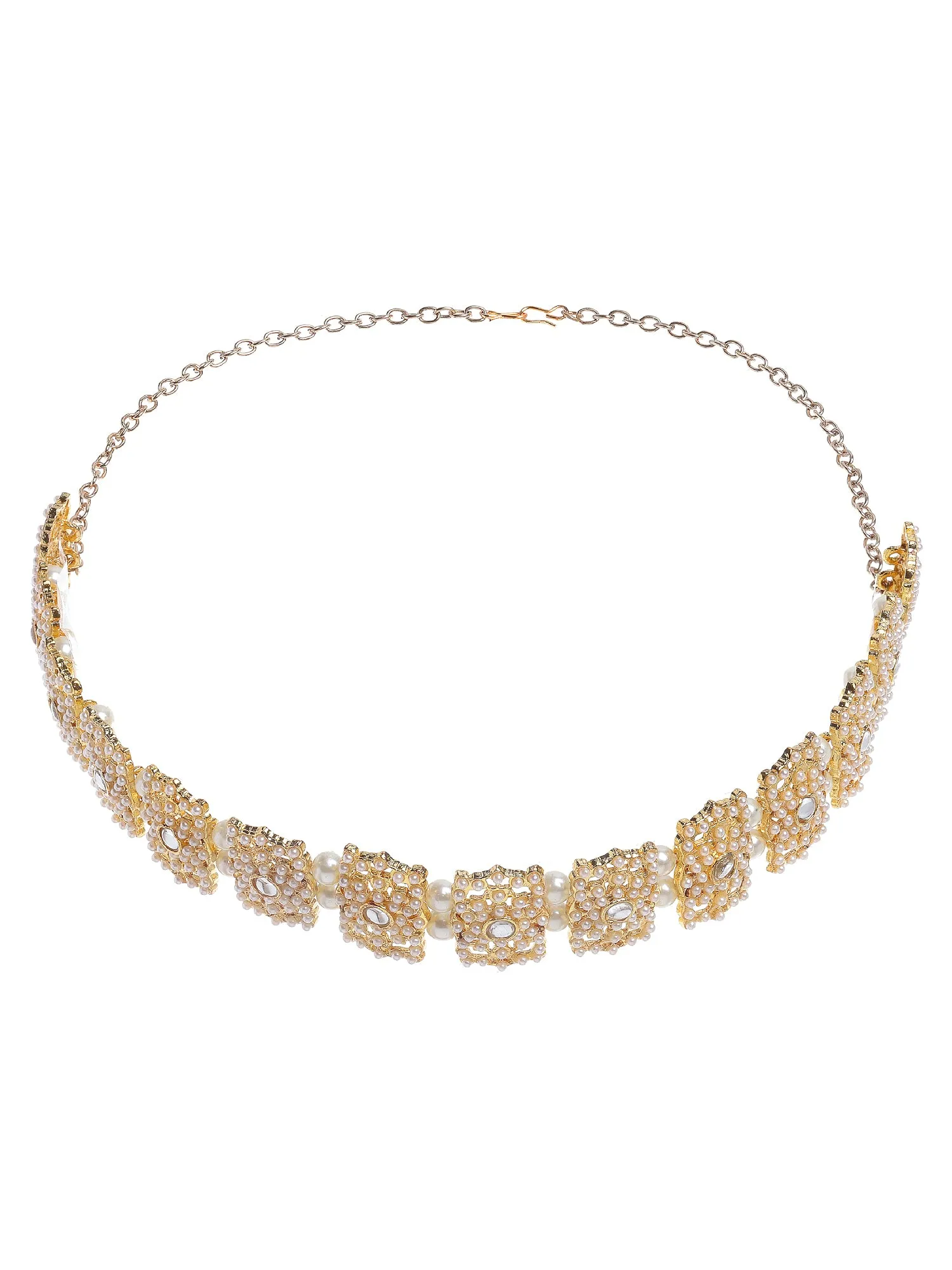Karatcart Pearl Ball and Kundan Studded Handcrafted Hairband