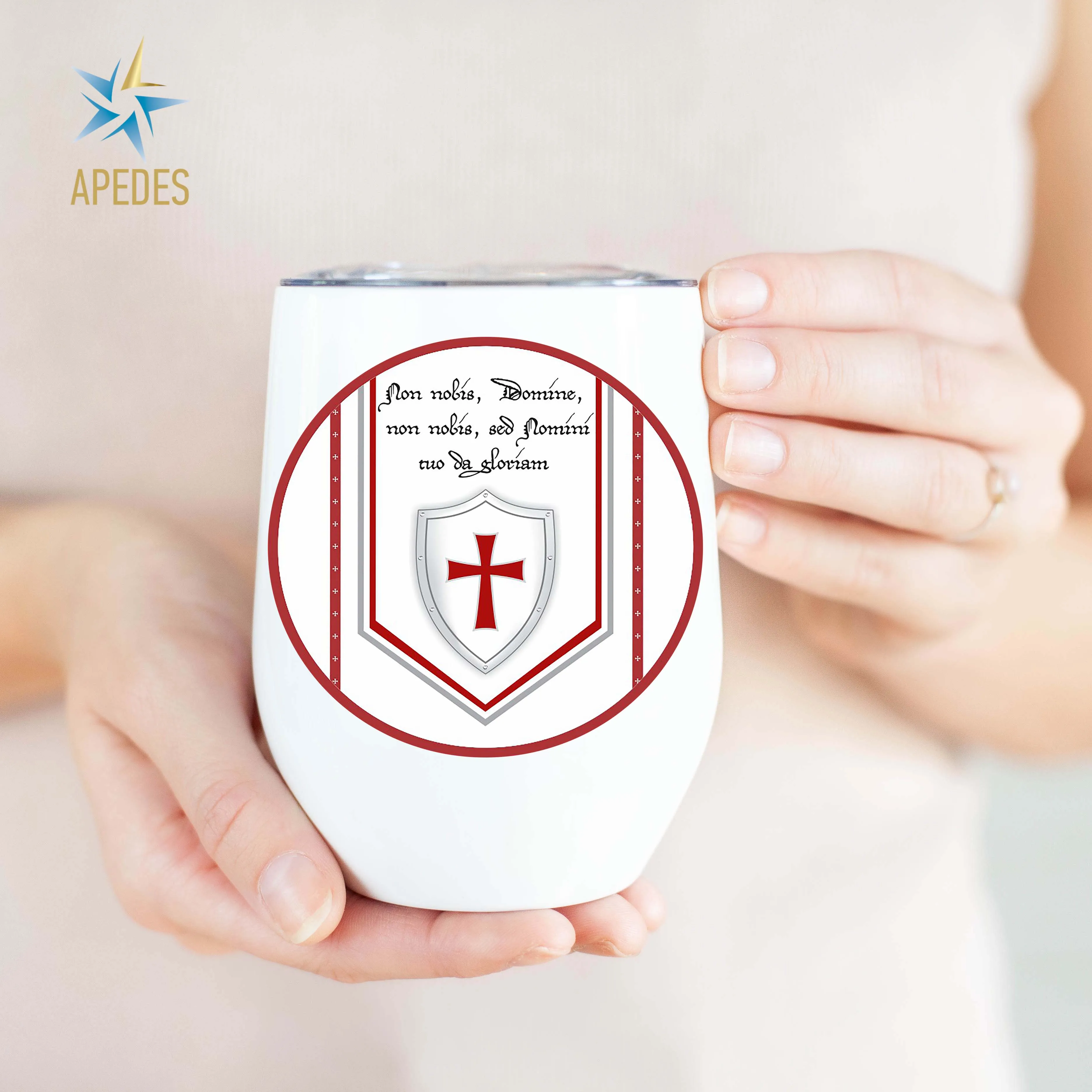 Knights Templar Stainless Steel Stemless Wine Cup 12 OZ