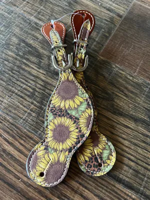 Ladies Sunflower Cheetah leather spur straps