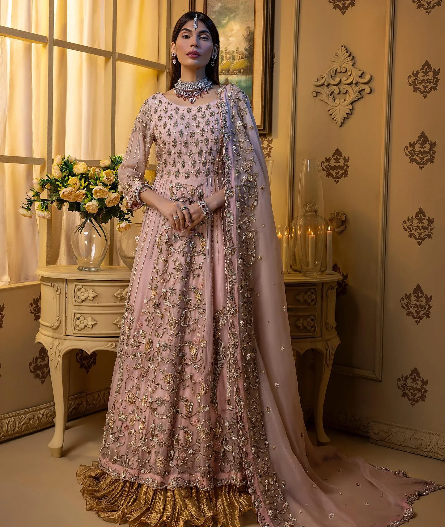 Latest Pink Bridal Dress Pakistani in Gown Style #BS834
