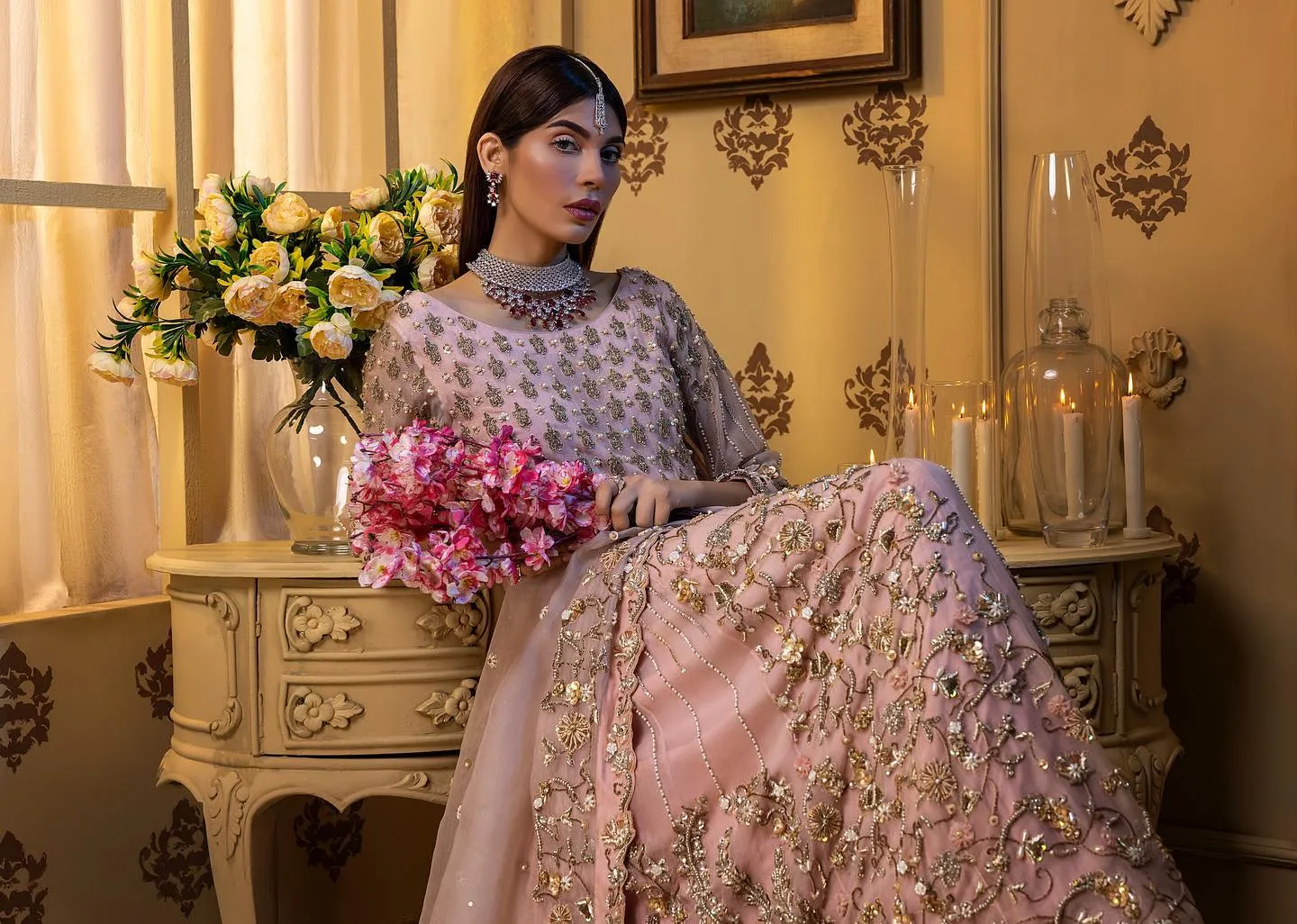 Latest Pink Bridal Dress Pakistani in Gown Style #BS834