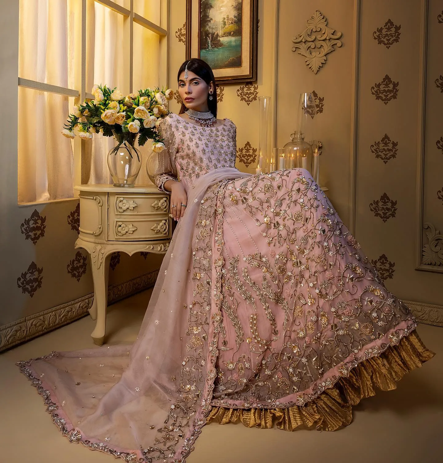 Latest Pink Bridal Dress Pakistani in Gown Style #BS834