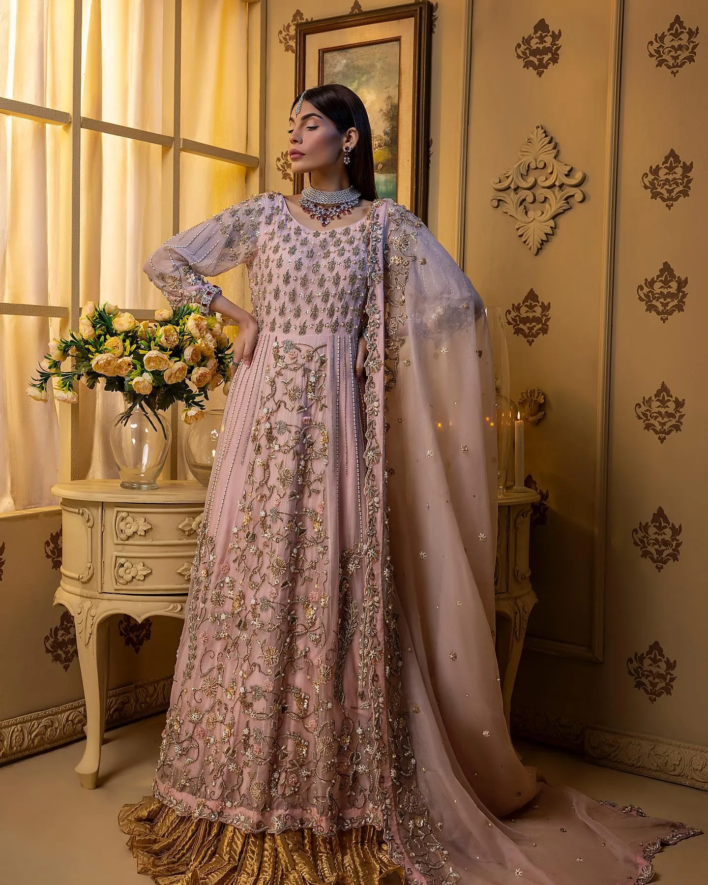 Latest Pink Bridal Dress Pakistani in Gown Style #BS834