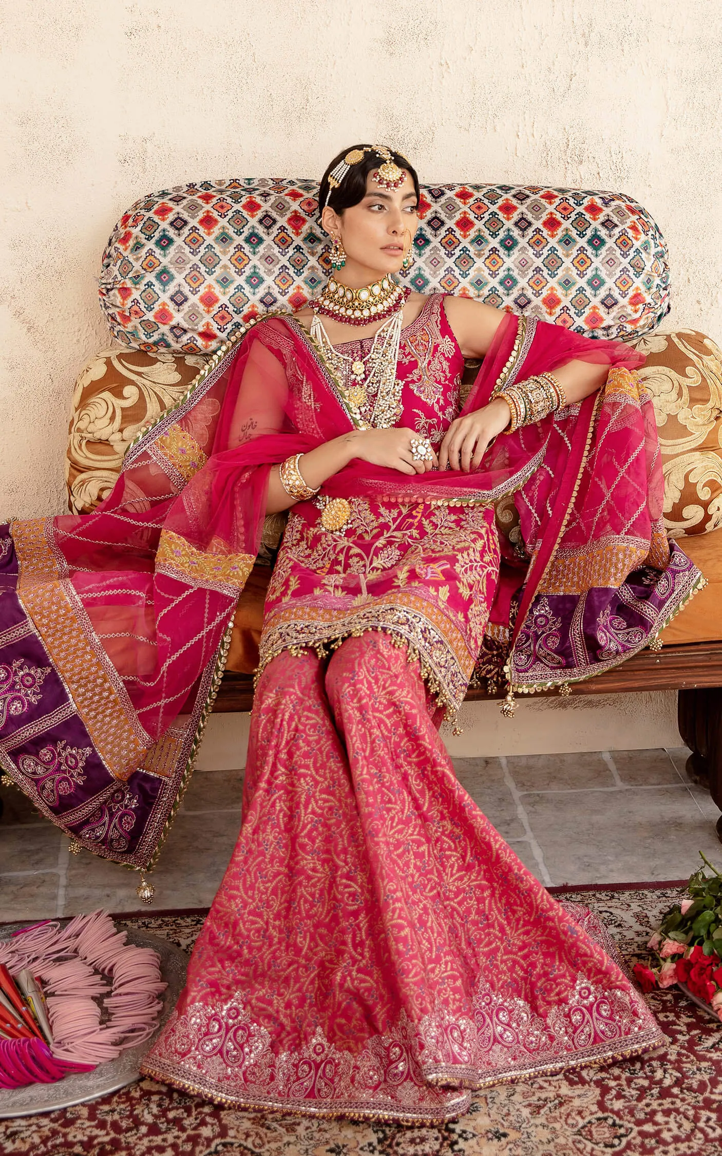 Latest Wedding Dress in Pink Sharara and Kameez Style