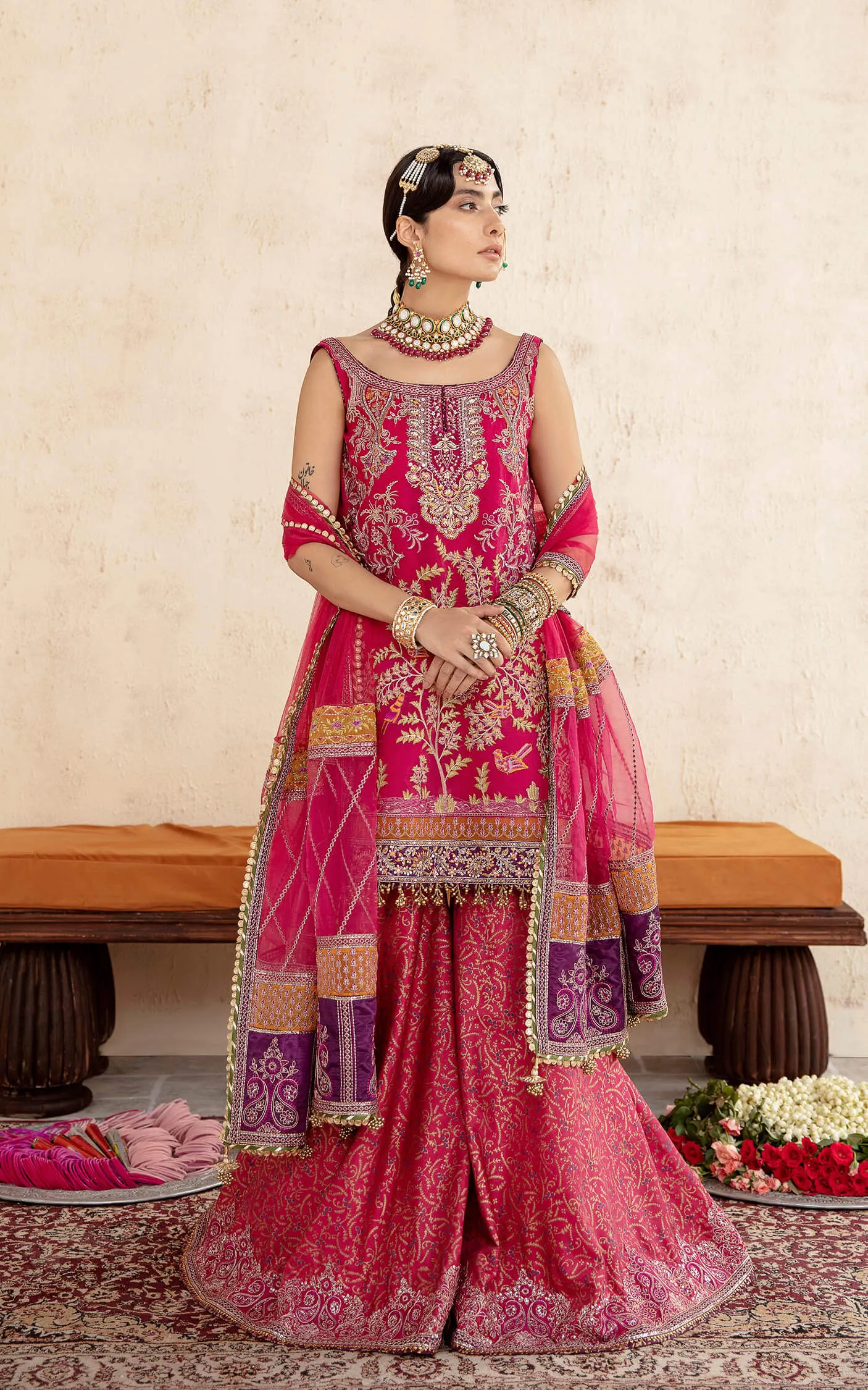 Latest Wedding Dress in Pink Sharara and Kameez Style