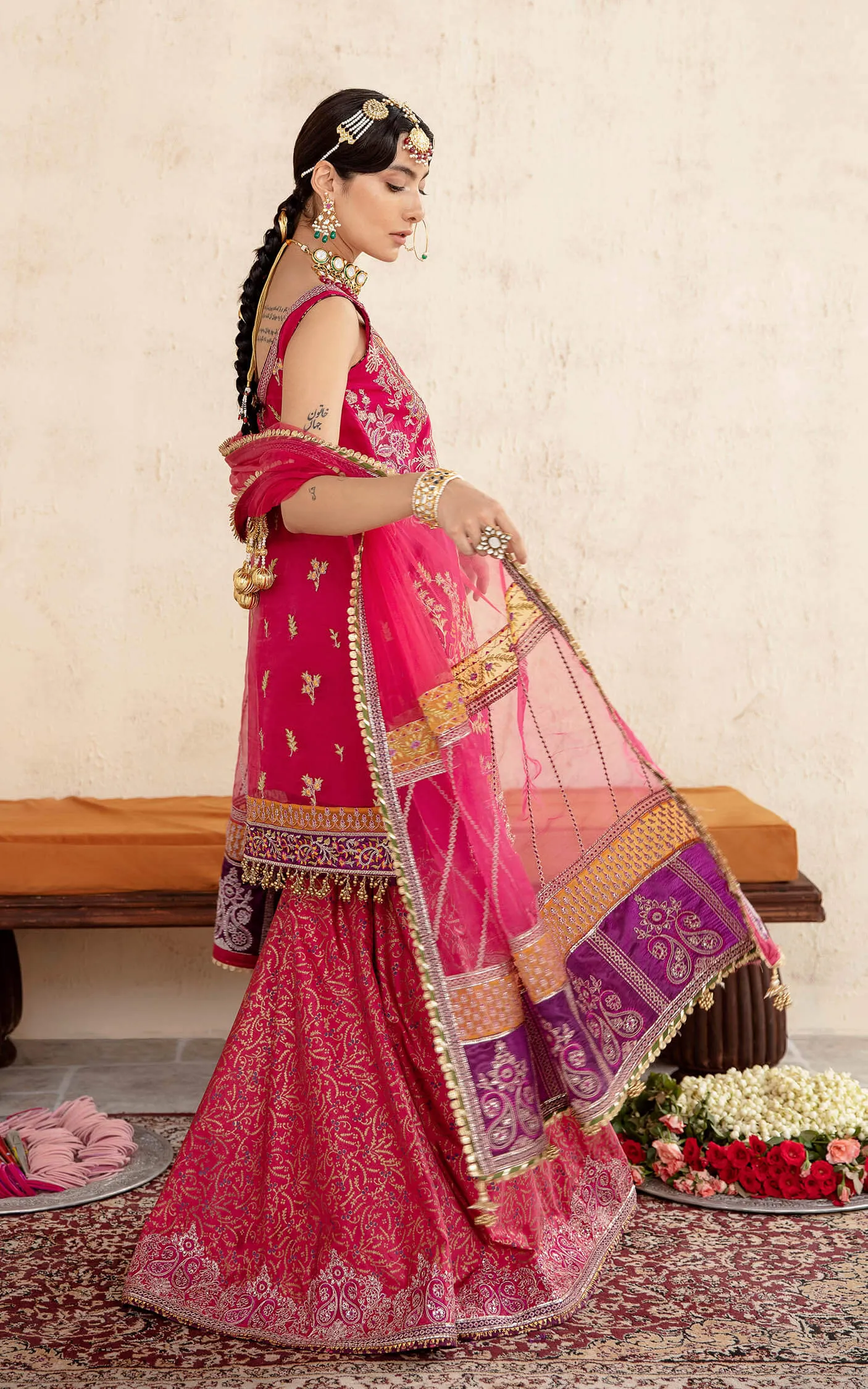 Latest Wedding Dress in Pink Sharara and Kameez Style