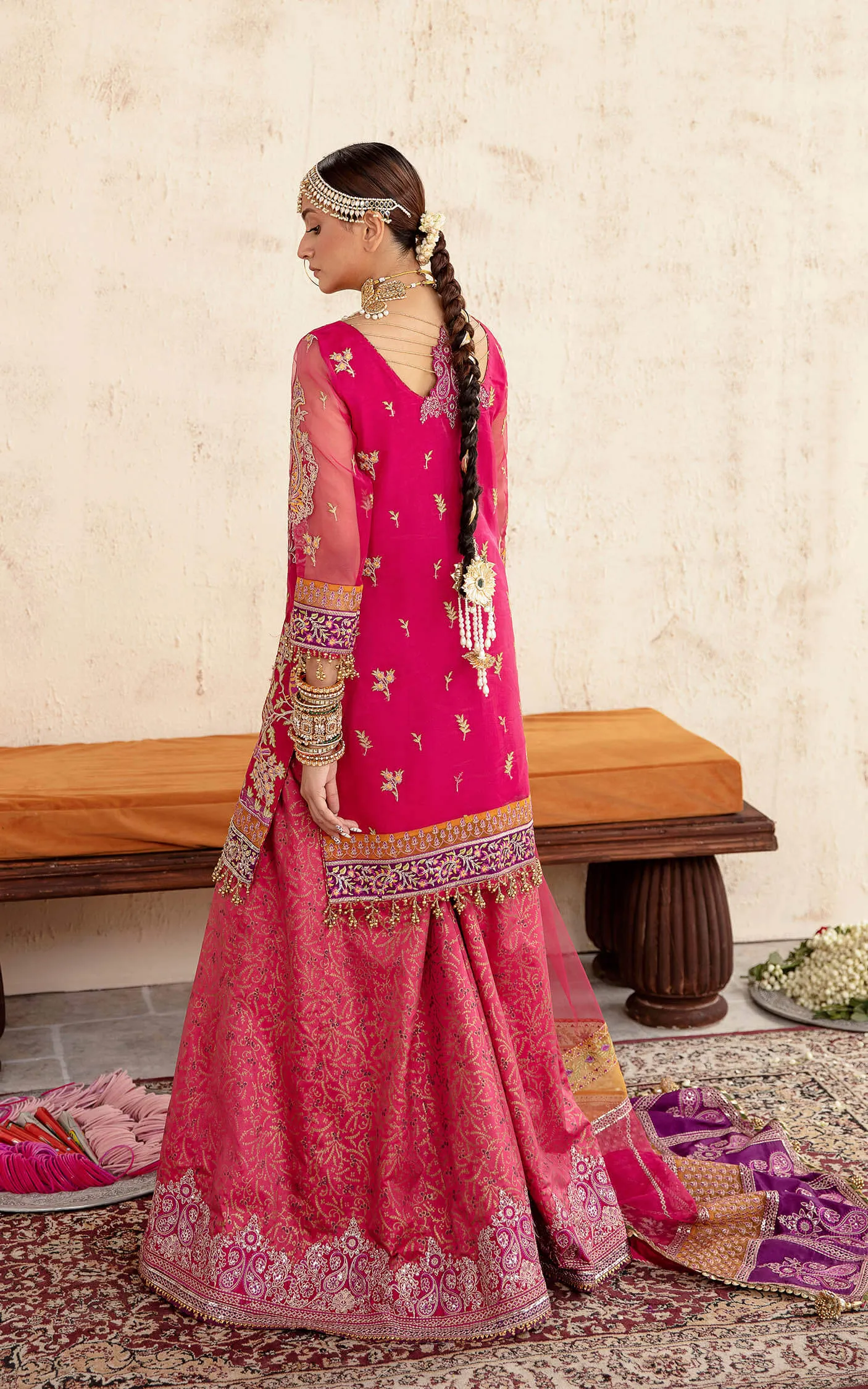Latest Wedding Dress in Pink Sharara and Kameez Style